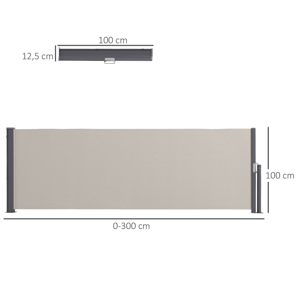 Seitenmarkise, Seitenrollo, ausziehbar, Sichtschutz, Aluminium/Polyester, 3 x 1 m, Hellgrau