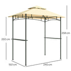 8' x 5' Grill Gazebo, Double Tiered BBQ Gazebo Shelter Canopy with LED Lights, 2 Side Shelves, Hooks, Beige