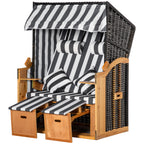 Strandkorb mit Fu?st¨¹tzen, Klapptisch und Nackenrollen, Outdoorm?bel, Natur + Grau + Wei?