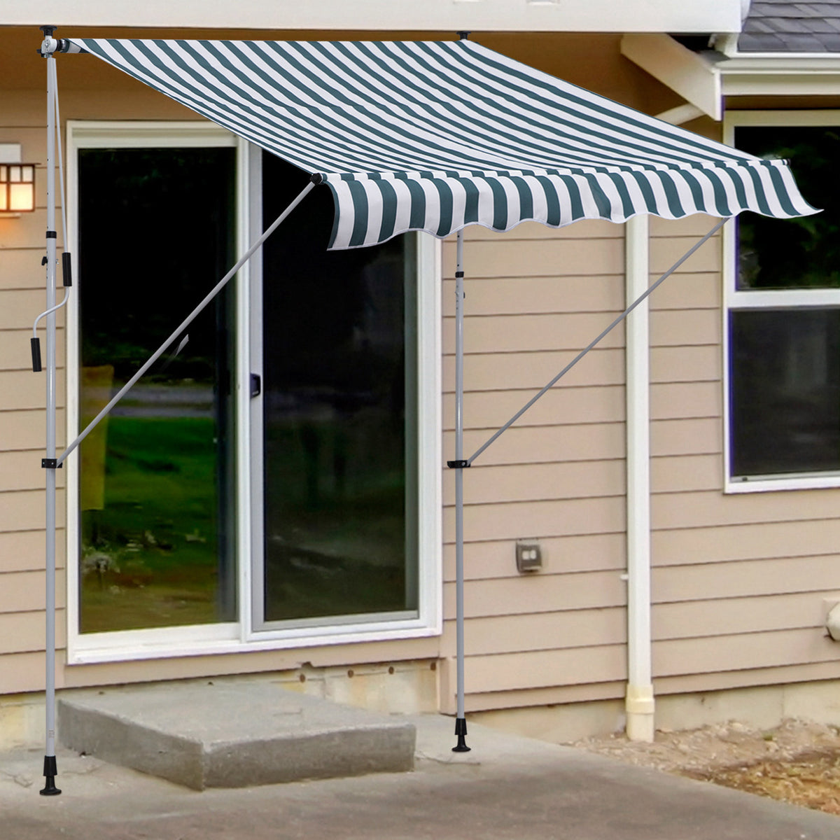 Klemmmarkise mit Handkurbel höhenverstellbar Gelenkarmmarkise schmutzabweisend, witterungsbeständig Balkonmarkise 150cm breit Terrassenmarkise für Terrasse Balkon Veranda Grün