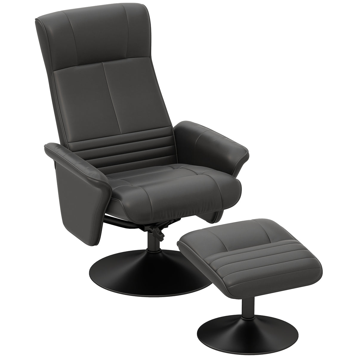 Polstersessel, Akzentsessel mit Hocker, drehbar, ergonomisch, Mikrofasertuchoptik, bis 150 kg, Schwarz