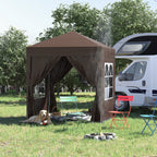 Faltpavillon, Bierzelt, 4 abnehmbare Seitenwände, 2 Fenster, Metallrahmen, 2 x 2m, Braun