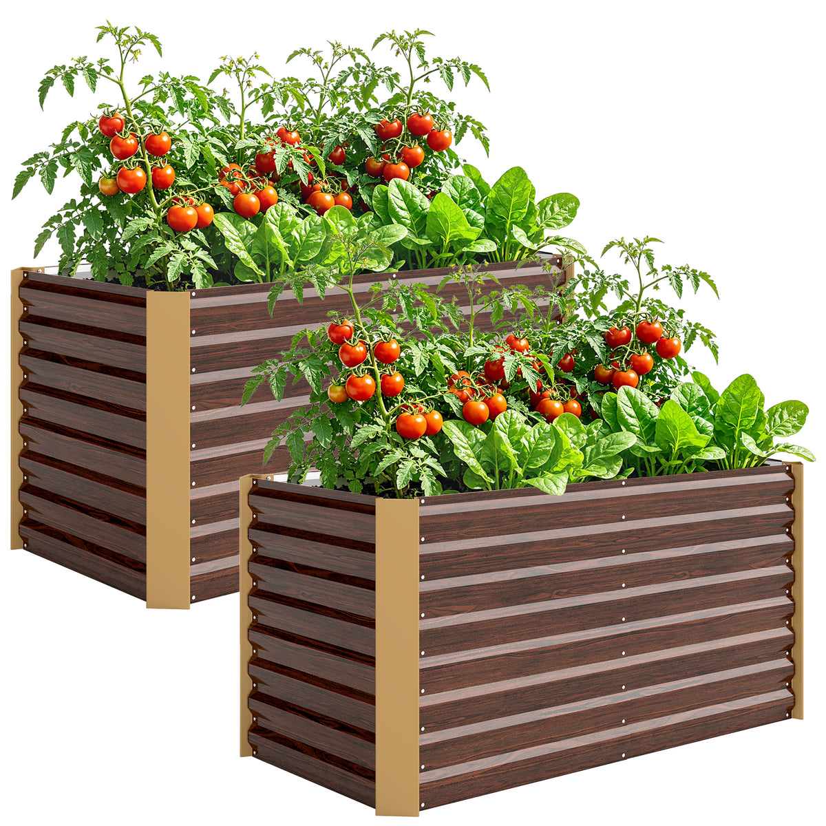 Hochbeet 2er-Set, Pflanzkasten, extra tief, Metall, 120 x 60 x 60 cm Braun