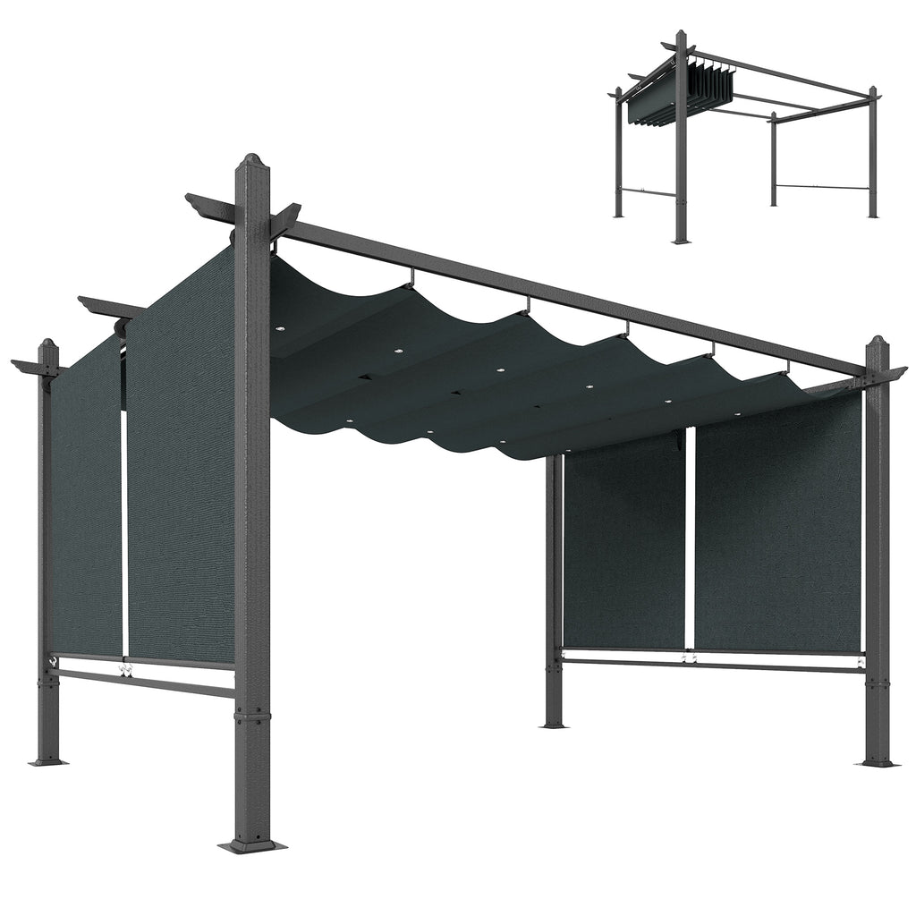 Pergola 3 x 4 m Terrassenüberdachung mit Schiebedach, automatisch einziehbaren Rollos, UV50+ Aluminiumrahmen