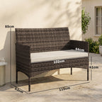 2-Sitzer Rattan Gartensofa PE-Rattan Outdoor-Terrassen-Sofa mit Polster, Anti-Rutsch-Matten, Stahlrahmen, Khaki