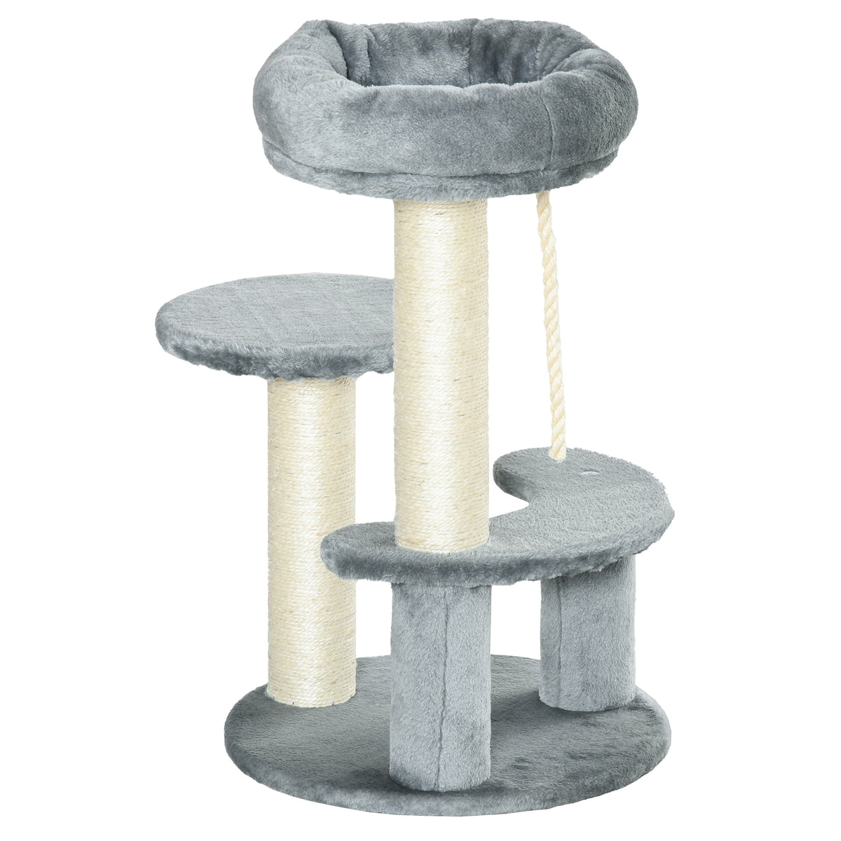 Kratzbaum 65 cm Kleiner Katzenbaum mit Katzenbett, Liegeplattform, Katzenkratzbaum mit Sisalsäulen Katzenmöbel für Katzen bis 3,5 kg, Grau