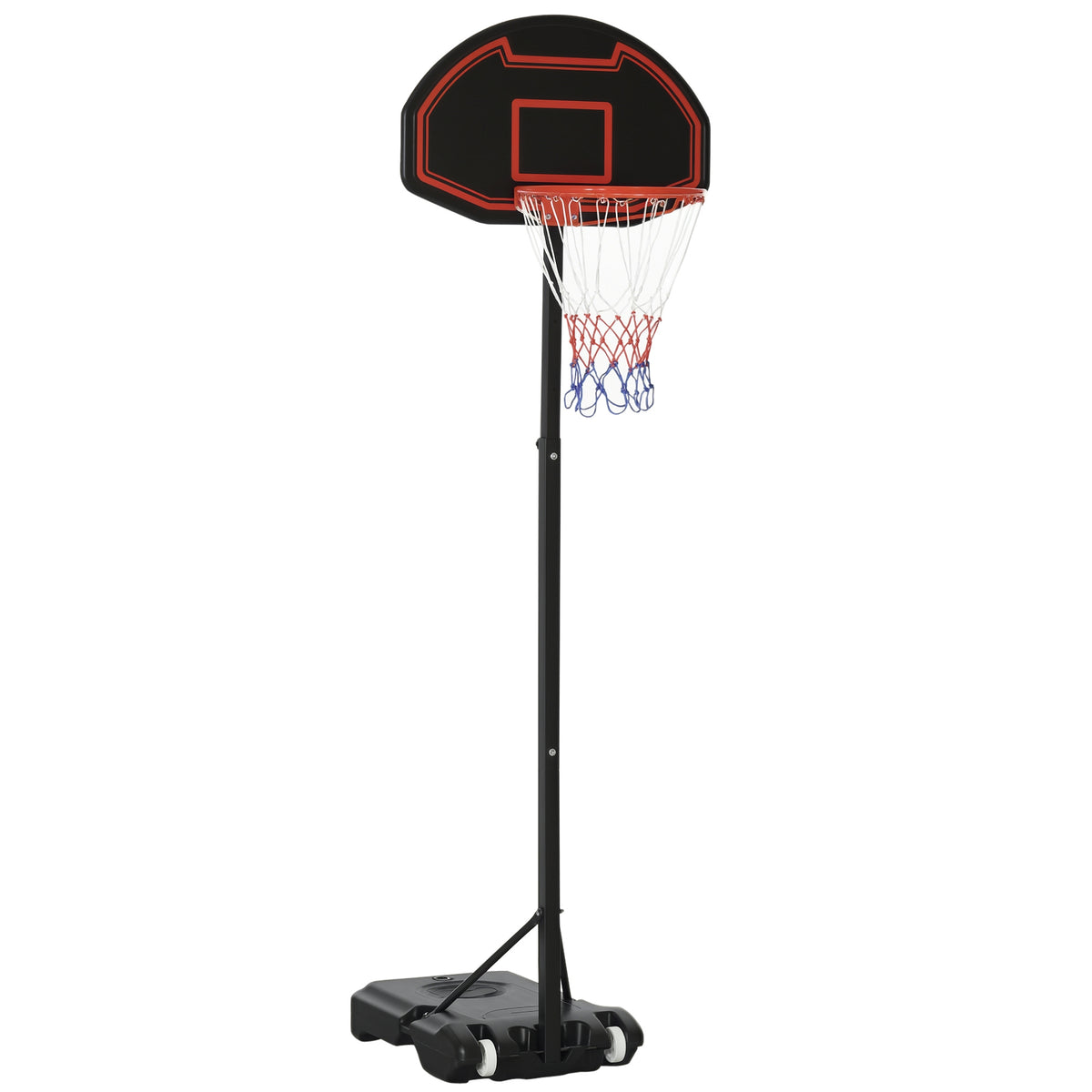 Basketballkorb, höhenverstellbar, befüllbarer Standfuß, hochstabil, schwarz, 131 x 49 x 195-250 cm