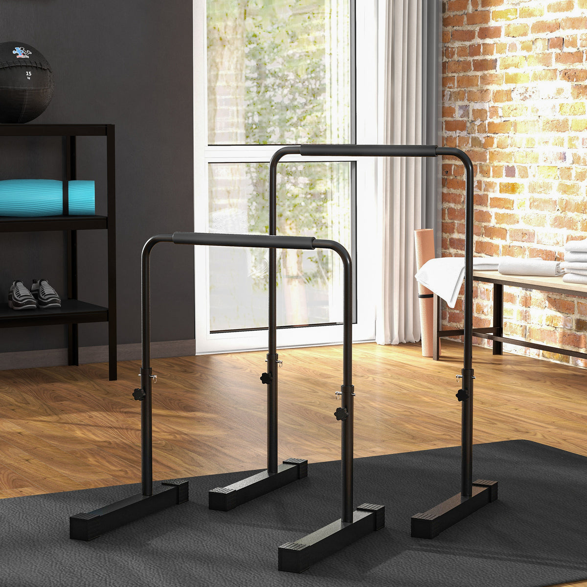 Dip-Station, h?henverstellbar 80-105 cm, leicht, rutschfest, bis 120 kg, Stahl, Schwarz