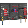 28 Pcs Wall-Mounted Pegboard with 3 Boards, Garage Tool Storage Unit Black and Red