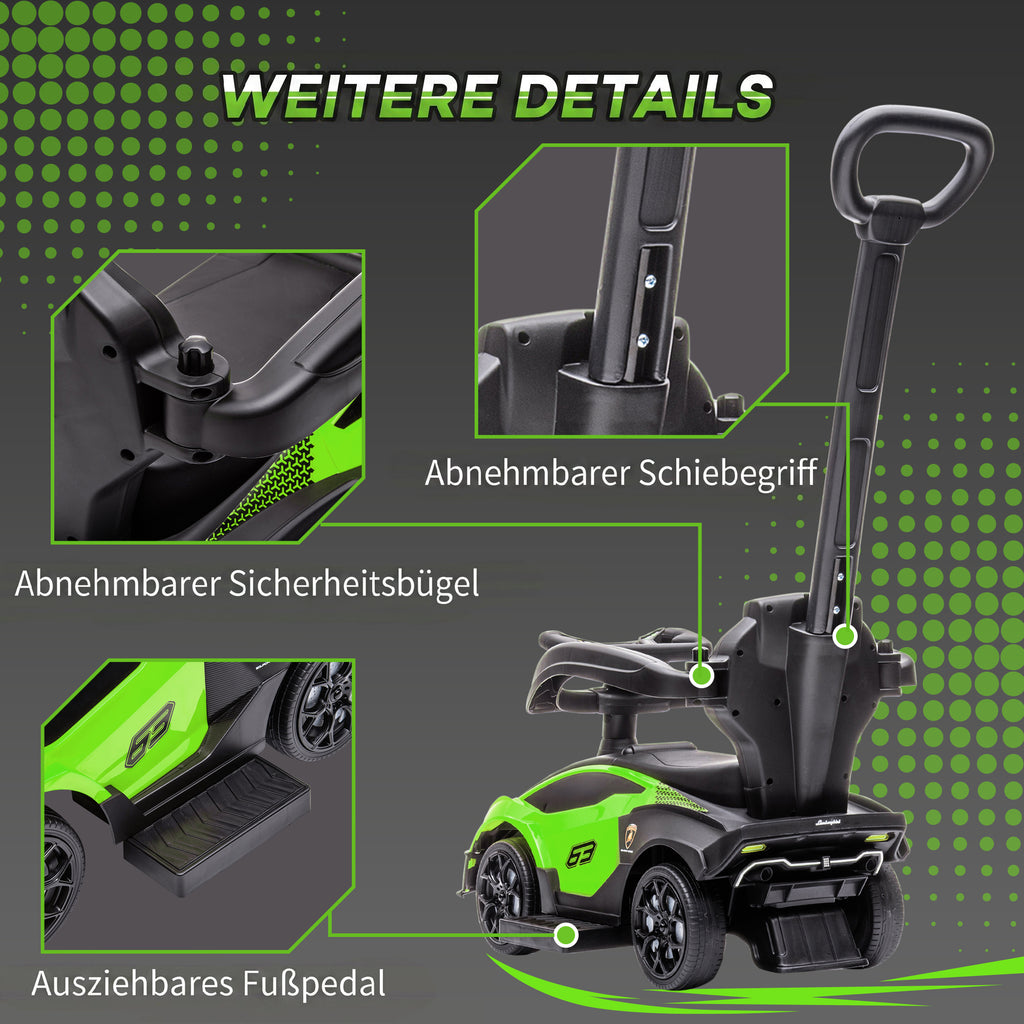 Kids 2-In-1 Lamborghini Ride-On and Stroller, with Horn - Green