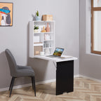 Wandschreibtisch, klappbare Tischplatte, 5 F?cher, 60x94,5x147cm, Schwarz/Wei?