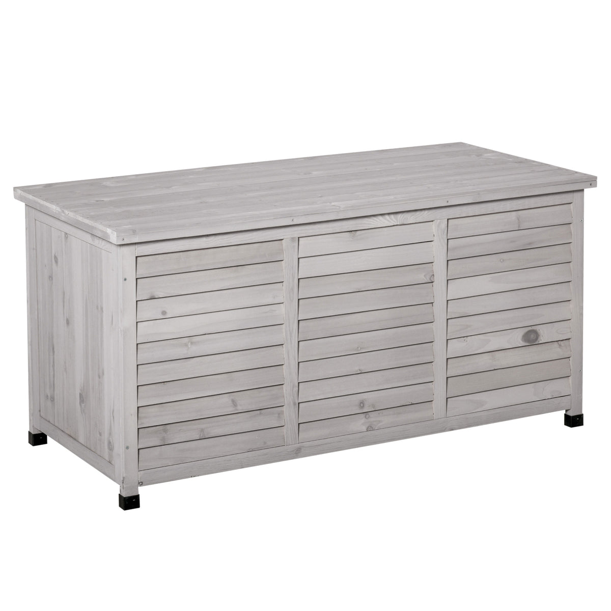 Gartenbox, wetterbeständig, luftdurchlässig, Kissenbox, Aufbewahrungsbox, Fichtenholz, grau, 127 x 56 x 60 cm