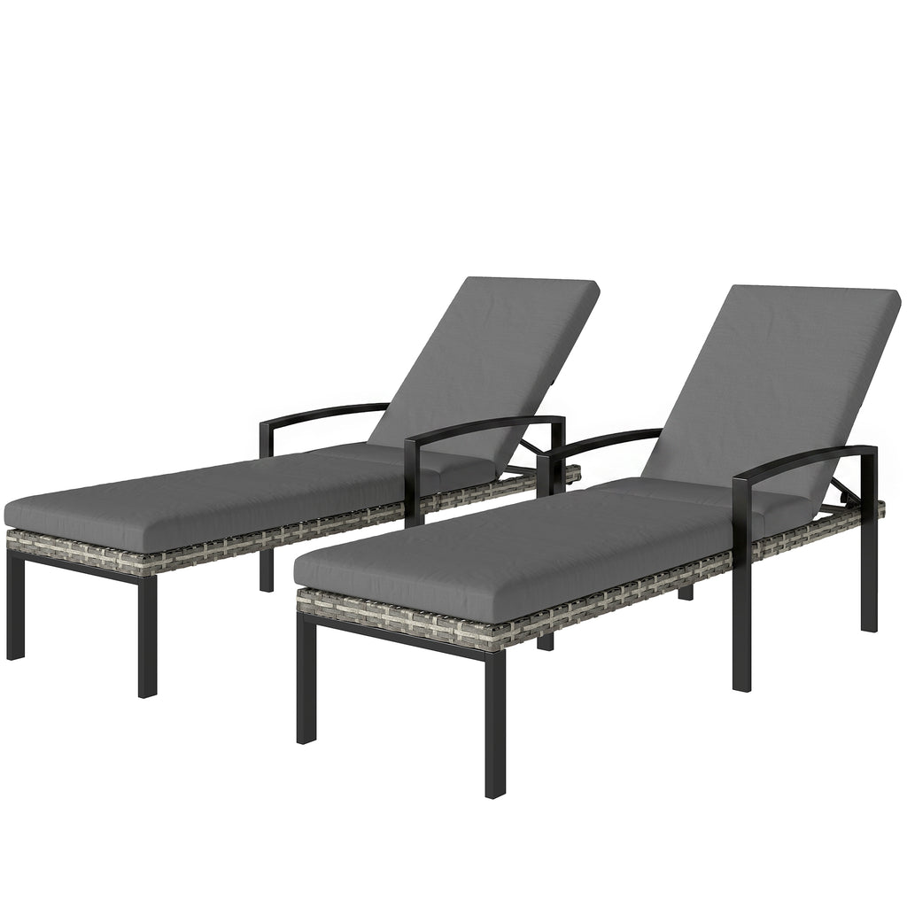 2er Set Sonnenliege Polyrattan Gartenliege mit 5-Fach verstellbar Rückenlehne Auflage bis 120kg Hellgrau