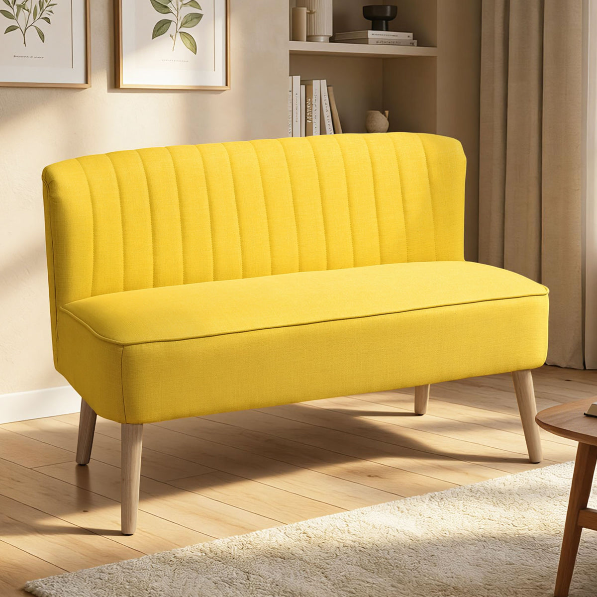 2-Sitzer Sofa, weiche Polsterung, pflegeleichter Bezug, bis 220 kg, 117 x 56,5 x 77 cm, Gelb