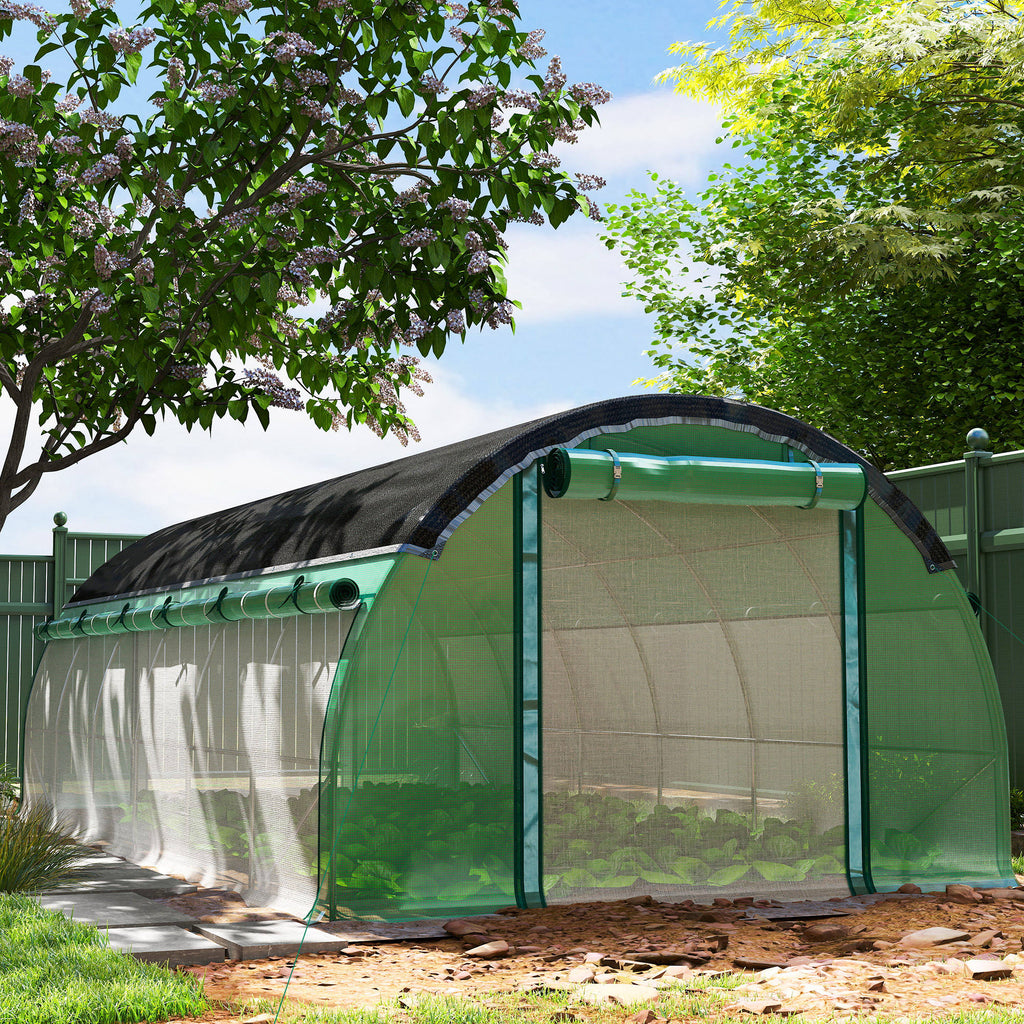 6 x 3 x 2 m Polytunnel-Gewächshaus mit Sonnenschutznetz, rollbaren Seitenwänden, Kunststoff-Abdeckung, Stahlrahmen, Grün