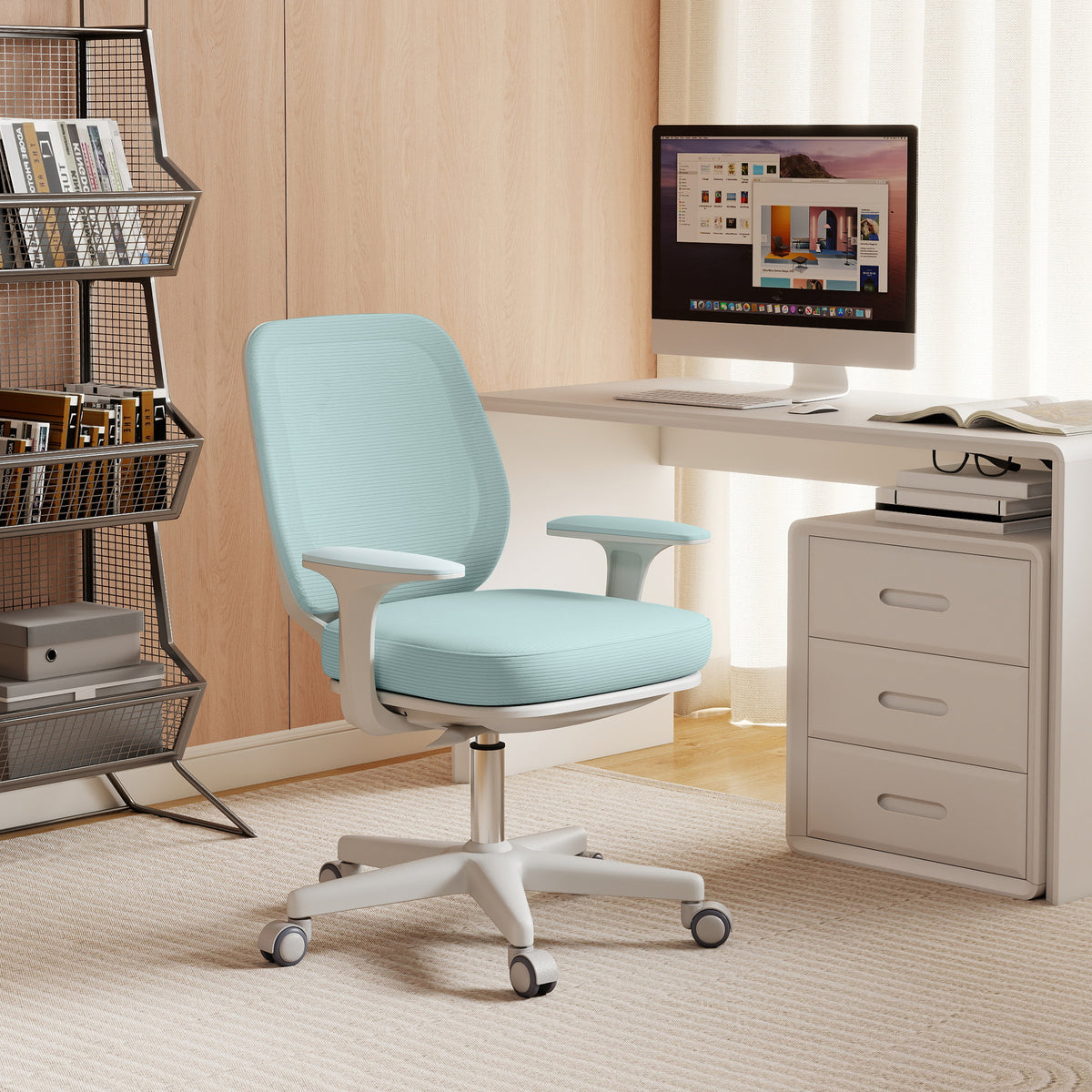 Bürostuhl, Ergonomisch Schreibtischstuhl mit Drehfunktion, Höhenverstellbar 55 x 48 x 82,5-94,5 cm Grün
