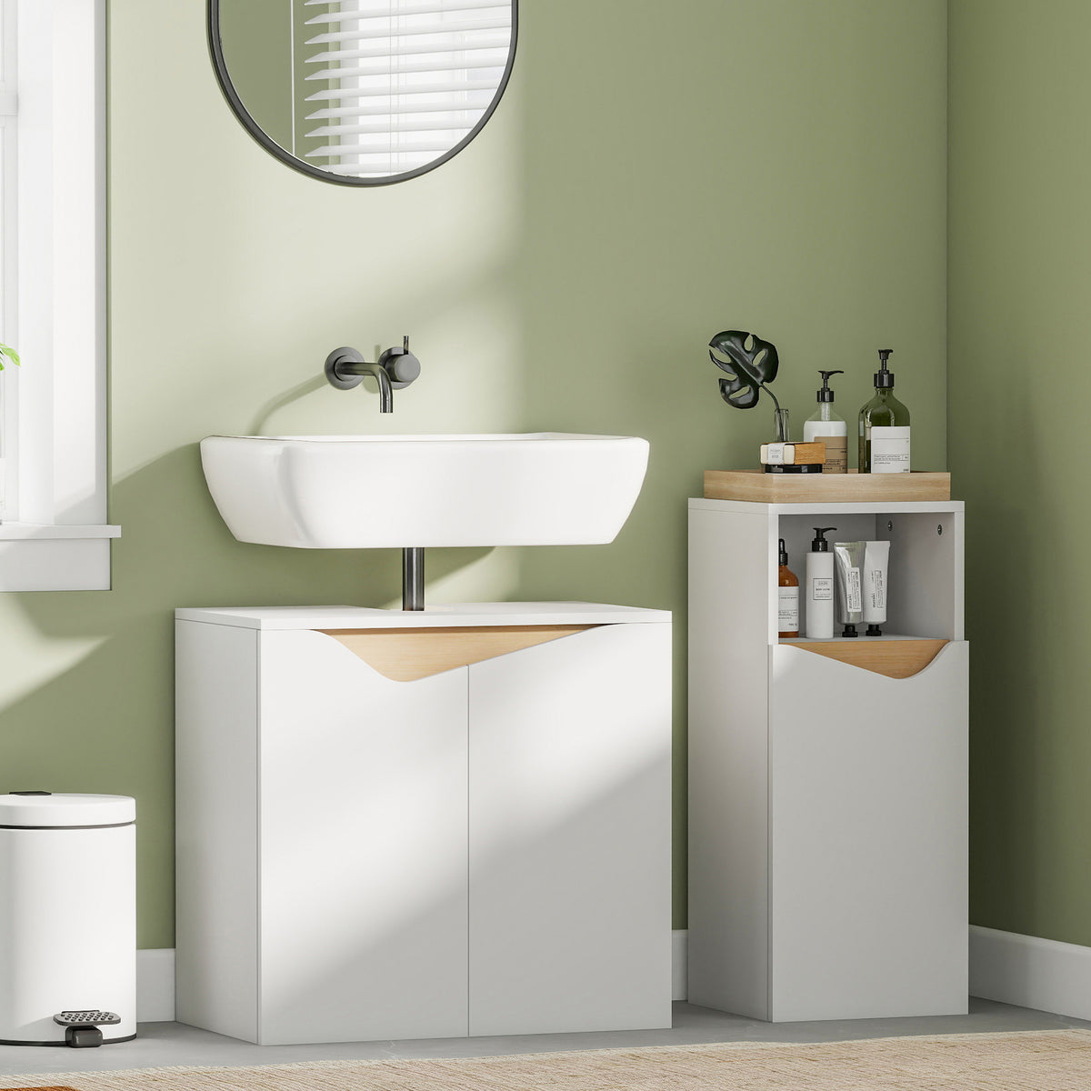 Waschbeckenunterschrank, Badezimmer Unterschrank mit Soft-Close-Türen, Weiß, 60 x 35 x 57,9 cm