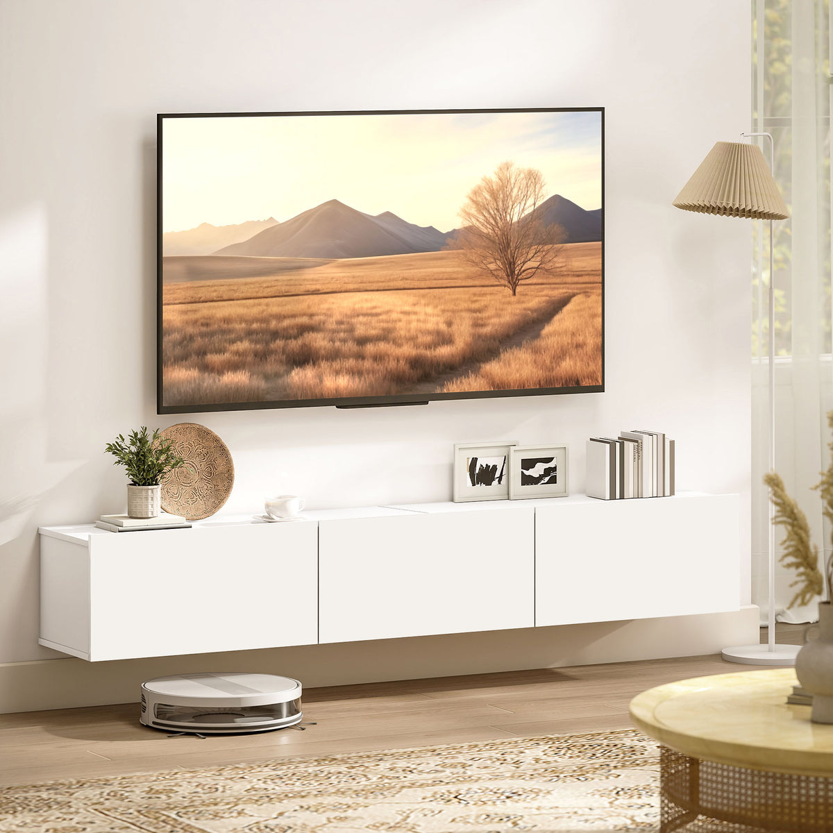 Schwebender TV-Schrank, Wandmontage, 3 Schubladen, viel Stauraum, 180 cm, Wei?