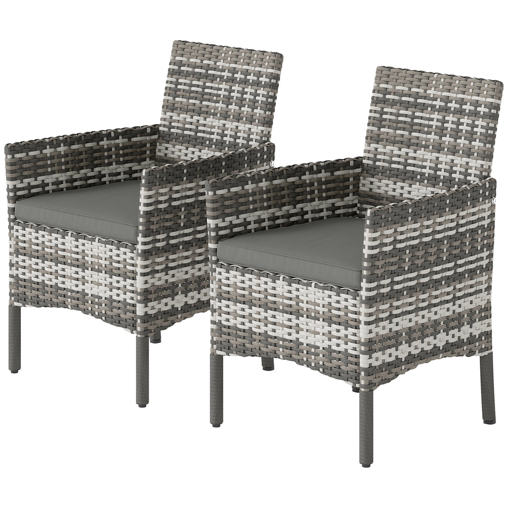 2er Set Gartenstuhl Polyrattan Gartenmöbel mit 2 Sessel Abnehmbaren Kissen Stahlrahmen Grau