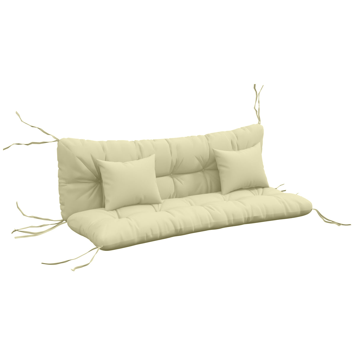 4er-Set Sitzkissen, 150x50 cm wasserabweisend Stuhlkissen mit Bindebänder, 10cm dick Cremeweiß