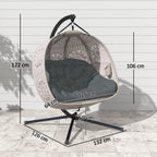 Hängesessel mit Gestell, Eiförmiger Hängeschaukel mit abnehmbarem waschbarem Kissen, Hängematte für 2 Personen, Schaukelsessel Indoor Outdoor, Sand+Schwarz
