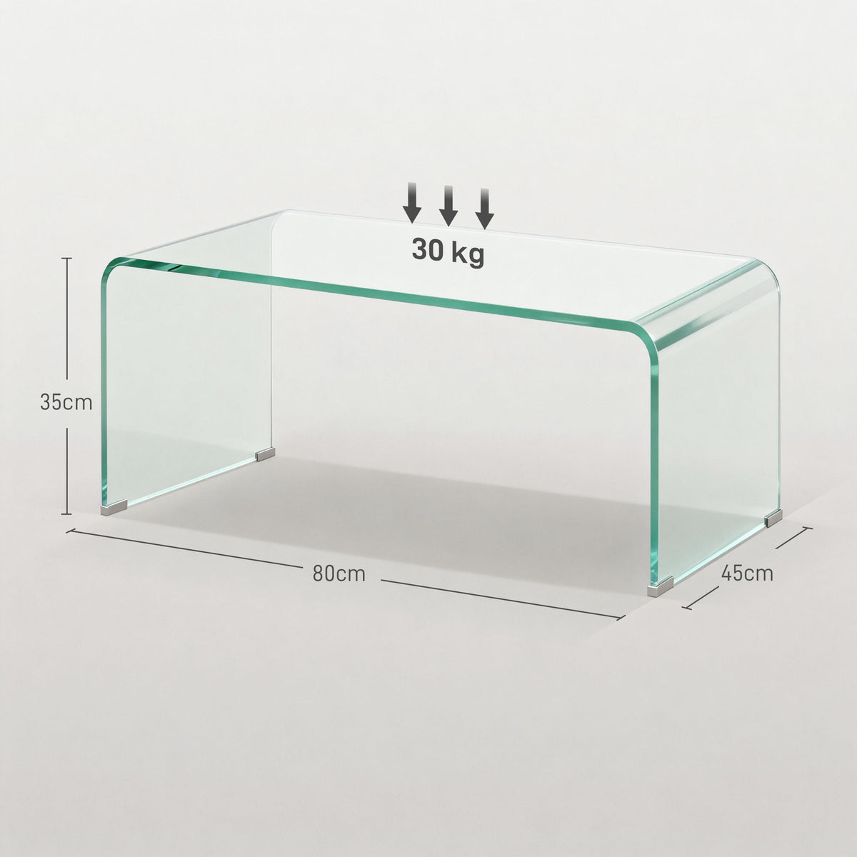 Stabiler Couchtisch aus Glas, einteiliges Design, schlicht und modern, 80 x 45 x 35 cm, Transparent