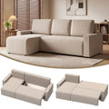 Ecksofa mit Schlaffunktion und umkehrbarer Chaiselongue, L-förmiges 3-Sitzer Sofa aus Veloursbezug, Beige