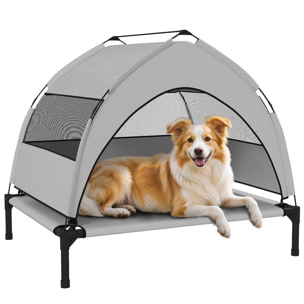 Portable Elevated Dog Bed with Removable Canopy, Cooling Raised Pet Cot for Small Medium Dogs, 76 x 61 x 70 cm