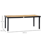 Aluminium Outdoor Garden Dining Table for 8 People, Faux Wood Top, for Garden, Patio, 190 x 90 x 74 cm, Natural