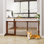 Absperrgitter Hund Freistehendes Verstellbares Schutzgitter mit Füßen 113-166 x 71 cm Holz Hundegitter Türschutzgitter Hundeabsperrgitter für Treppen, Türen, Küche, Flur, 3 Paneelen, Braun
