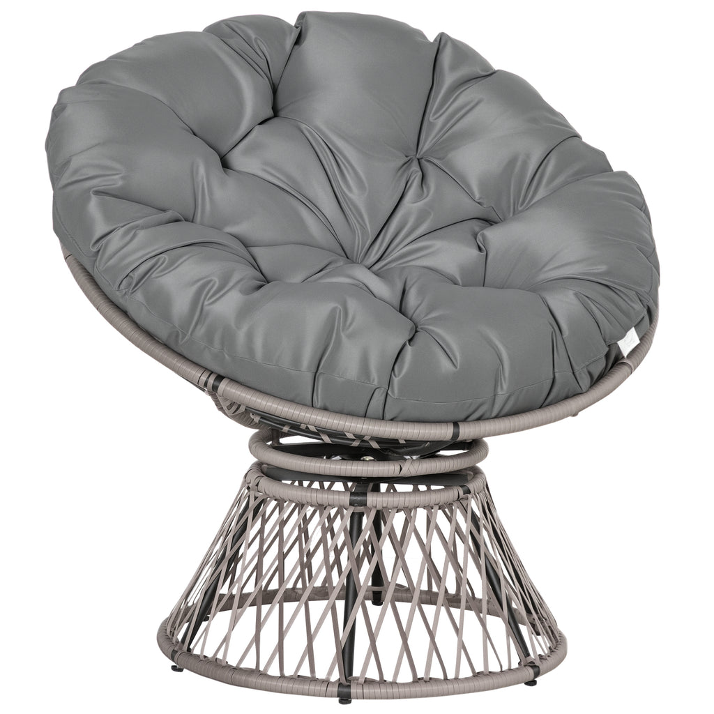 360° Swivel Rattan Moon Bowl Chair Round Lounge Garden Wicker Basket Seat with Padded Cushion Oversized for Outdoor Indoor, Grey