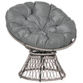 360° Swivel Rattan Moon Bowl Chair Round Lounge Garden Wicker Basket Seat with Padded Cushion Oversized for Outdoor Indoor, Grey