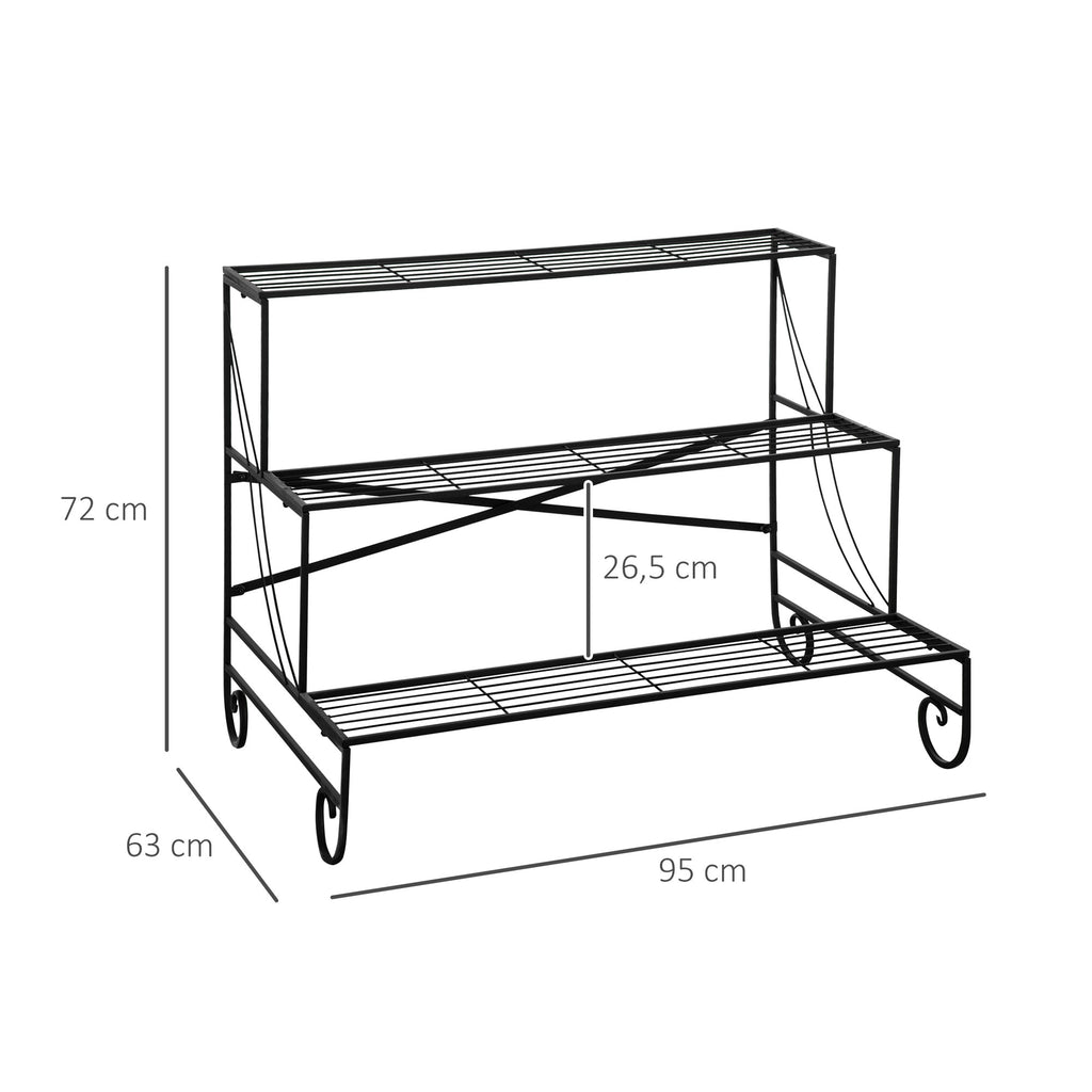 Blumenständer Blumenregal aus Metall 3 Stufen Pflanzenregal Blumentreppe für innen und außen Garten Balkon Schwarz 95 x 63 x 72 cm