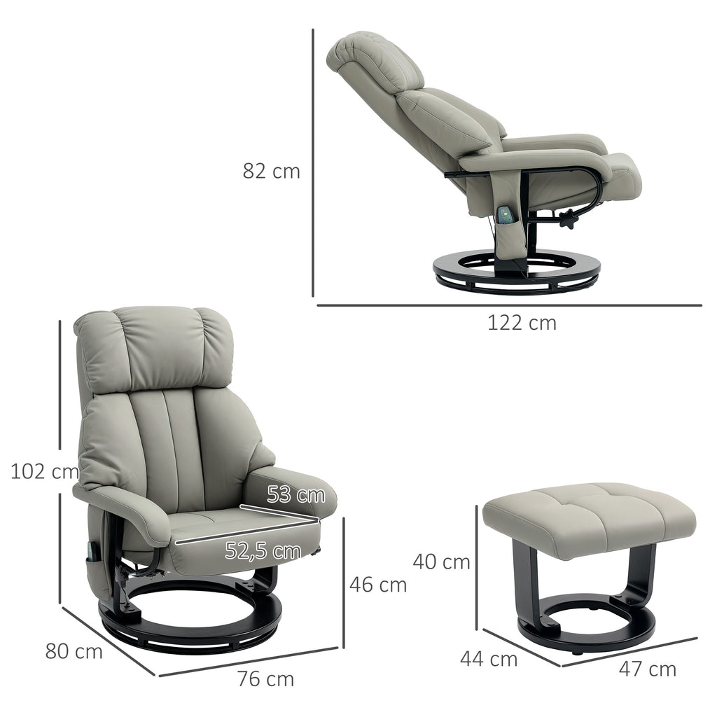 Relaxsessel Massagefunktion Fernsehsessel mit Seitentasche, Kunstleder, Grau