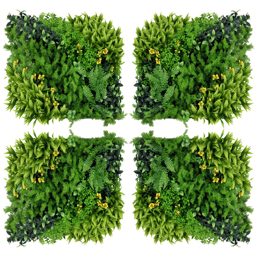 12 Stück künstliches Pflanzenwand Hecke 50x50 cm UV-Schutz Sichtschutz Mehrblättriges Design Heckenpflanze für Garten Outdoor Dekor