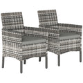 2er Set Gartenstuhl Polyrattan Gartenmöbel mit 2 Sessel Abnehmbaren Kissen Stahlrahmen Grau