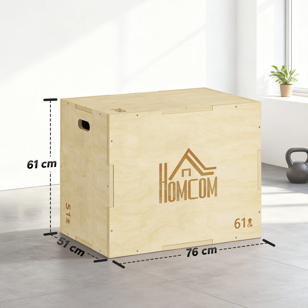 3-in-1 Plyo Box Holz Plyometrische Sprungbox mit 3 Sprungh?hen Griffen 61 x 51 x 76 cm Naturholz