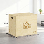 3-in-1 Plyo Box Holz Plyometrische Sprungbox mit 3 Sprungh?hen Griffen 61 x 51 x 76 cm Naturholz