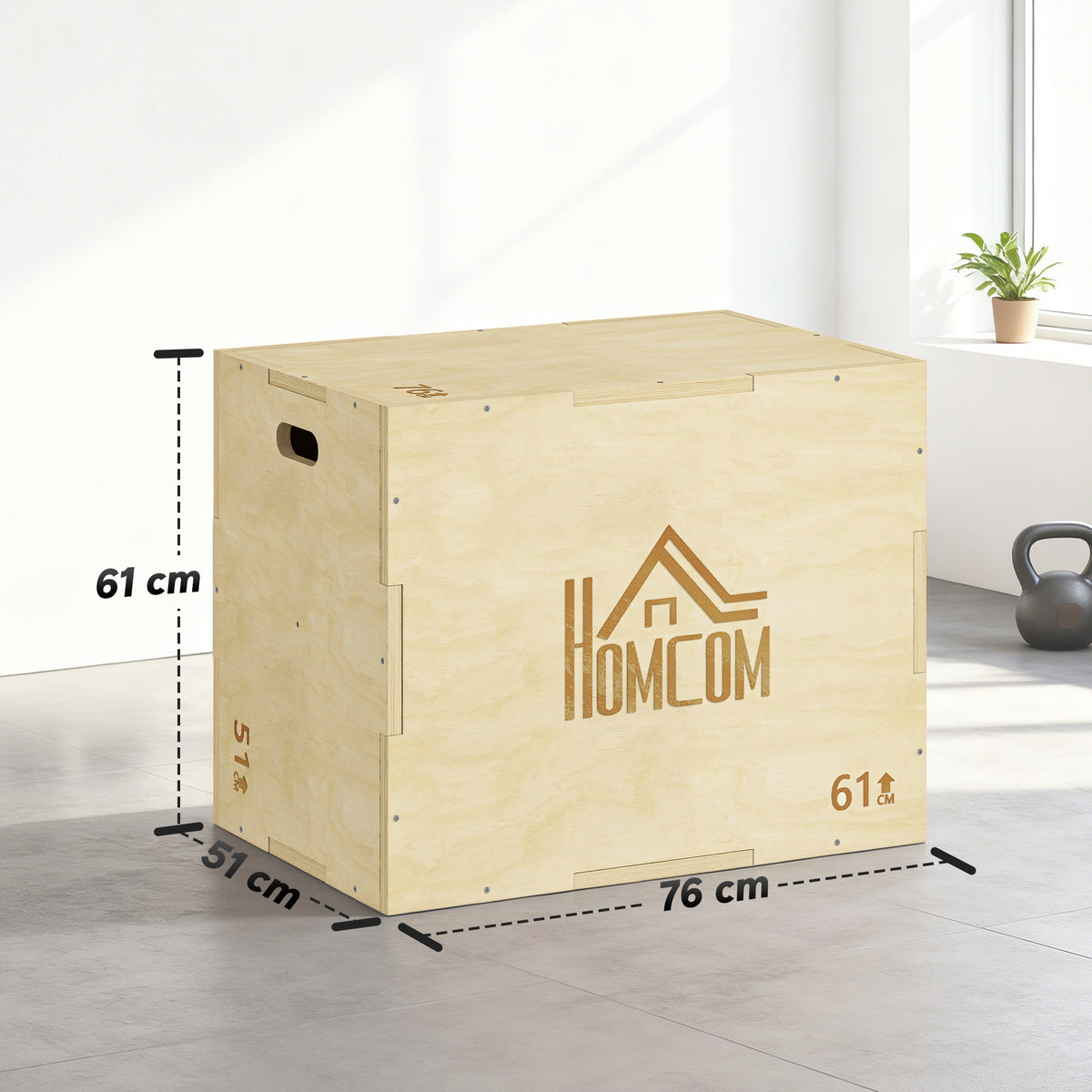 3-in-1 Plyo Box Holz Plyometrische Sprungbox mit 3 Sprungh?hen Griffen 61 x 51 x 76 cm Naturholz