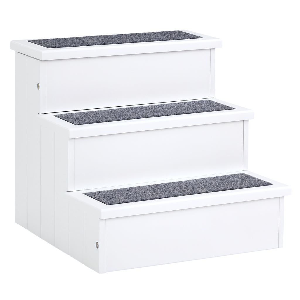 Dog Steps for Bed Sofa, 3 Step Wooden Dog Stairs for Sofa, Pet Stairs with Storage for Small Cats and Puppy, White