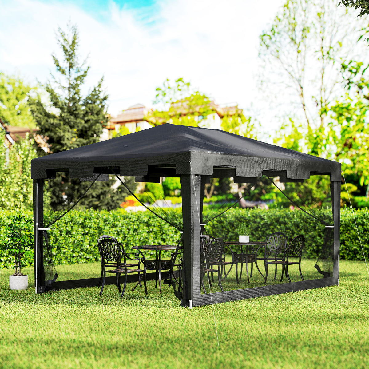 4 x 3 m Party Tent Wedding Gazebo Outdoor Waterproof PE Canopy Shade with Panel