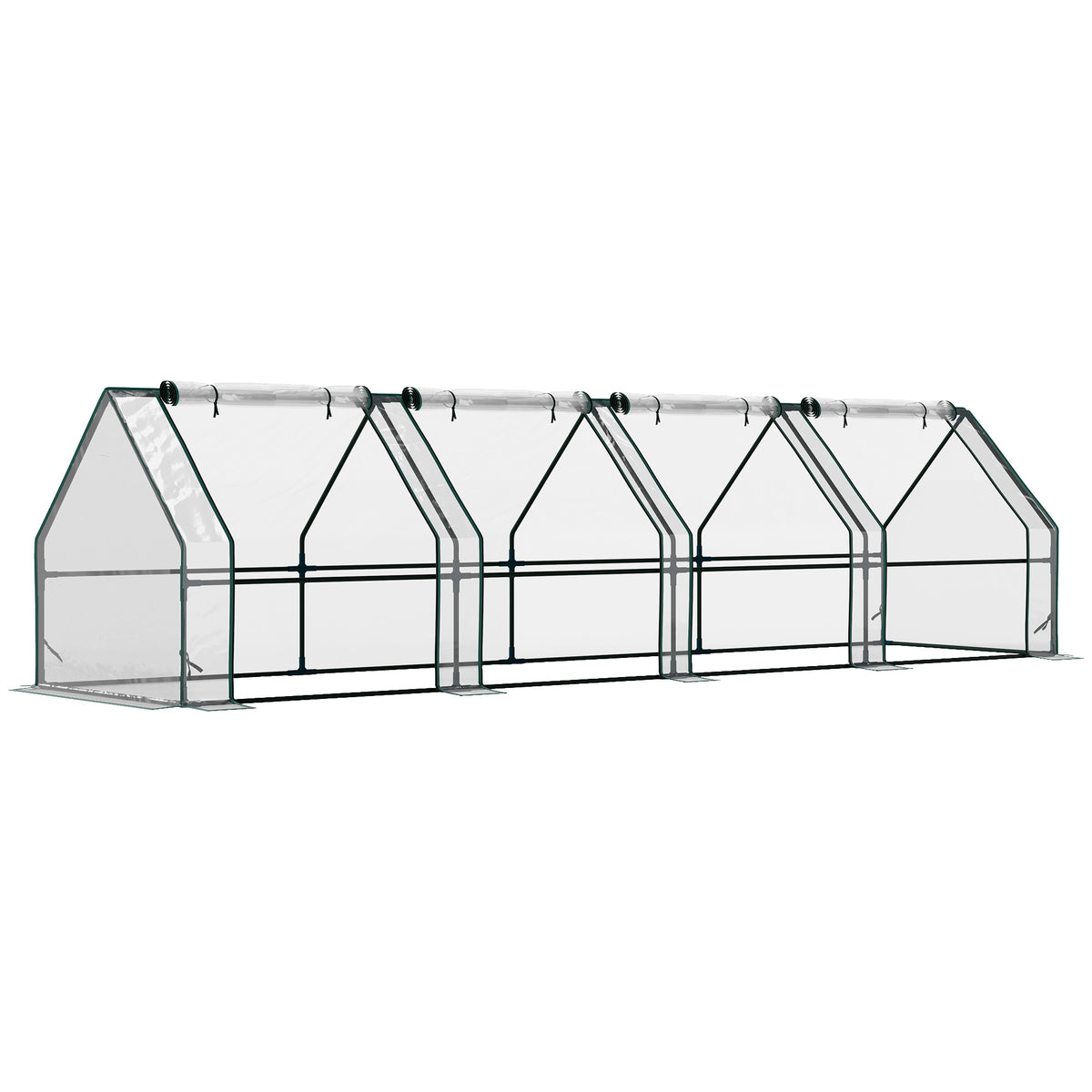 Gewächshaus mit Reißverschlussfenster, winterfest Foliengewächshaus aus Stahl 360 x 90 x 90 cm Transparent
