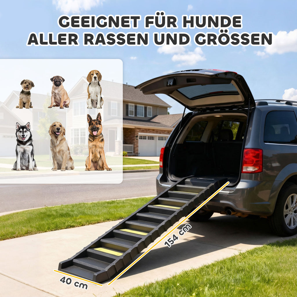 Dog Car Ramp with Anti-Slip Steps, 10-Steps Pet Stairs for Pets to Access Cars and High Beds, Black