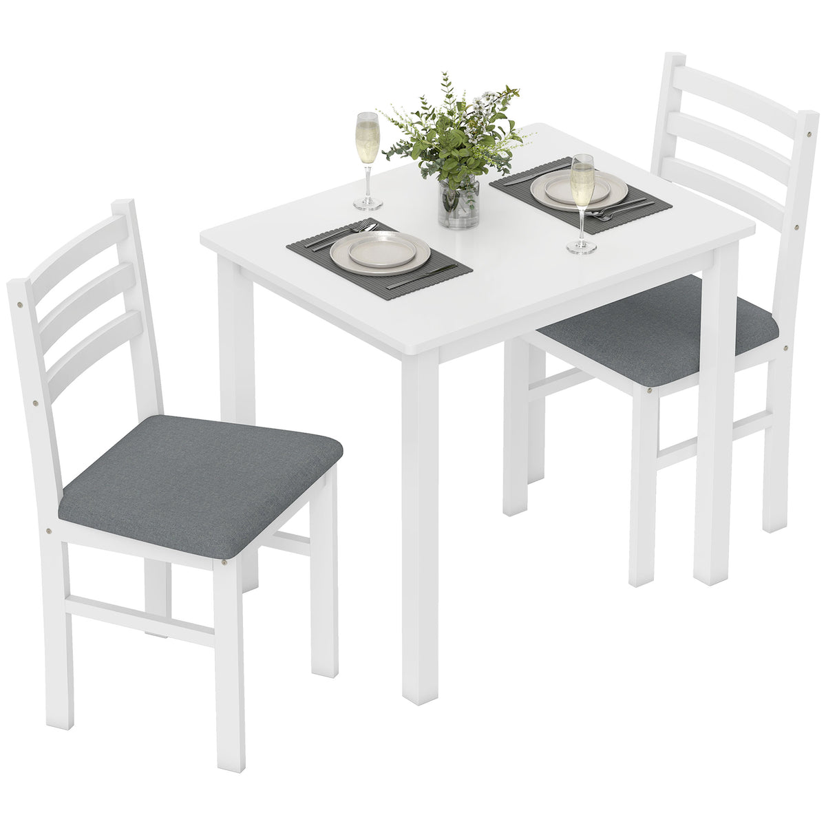 3-teiliges Esstisch-Set mit 2 Stühlen, Küchentisch für kompakte Räume, gepolsterte Stühle, platzsparend, MDF, Weiß