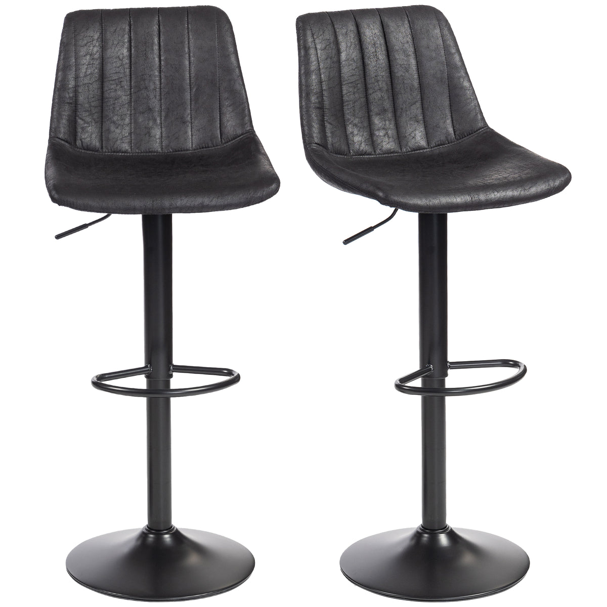 2er-Set Barhocker im Retrodesign, inkl. Fußstütze, höhenverstellbar, Gaslift, Schwarz