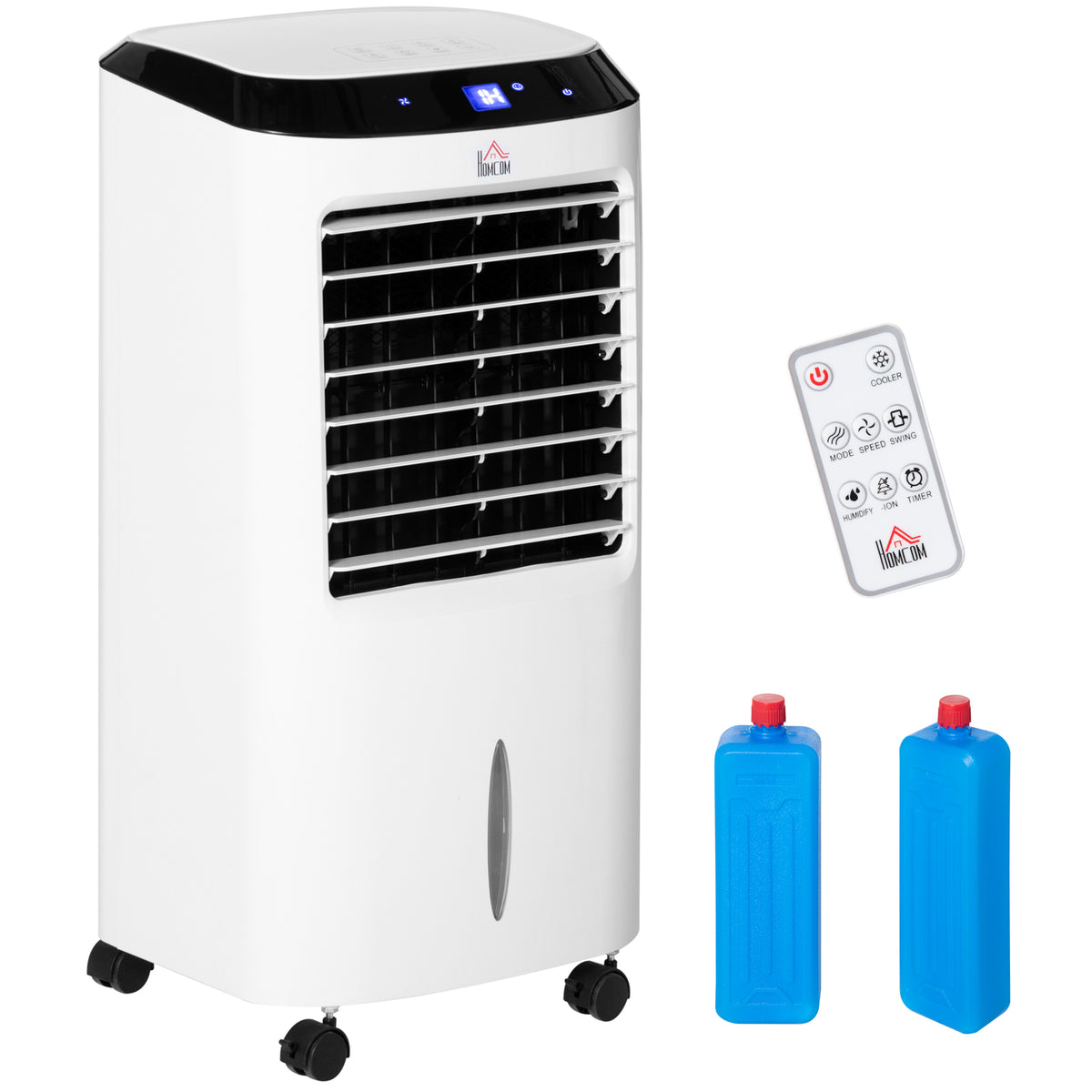 10L 4 in 1 Mobile Klimaanlage mit Luftbefeuchtung Wasserkühlung Klimagerät Luftkühler 8h Timer Fernbedienung Nutzungsraum 20㎡ 60W ABS Weiß+Schwarz 38,2 x 31,6 x 76 cm