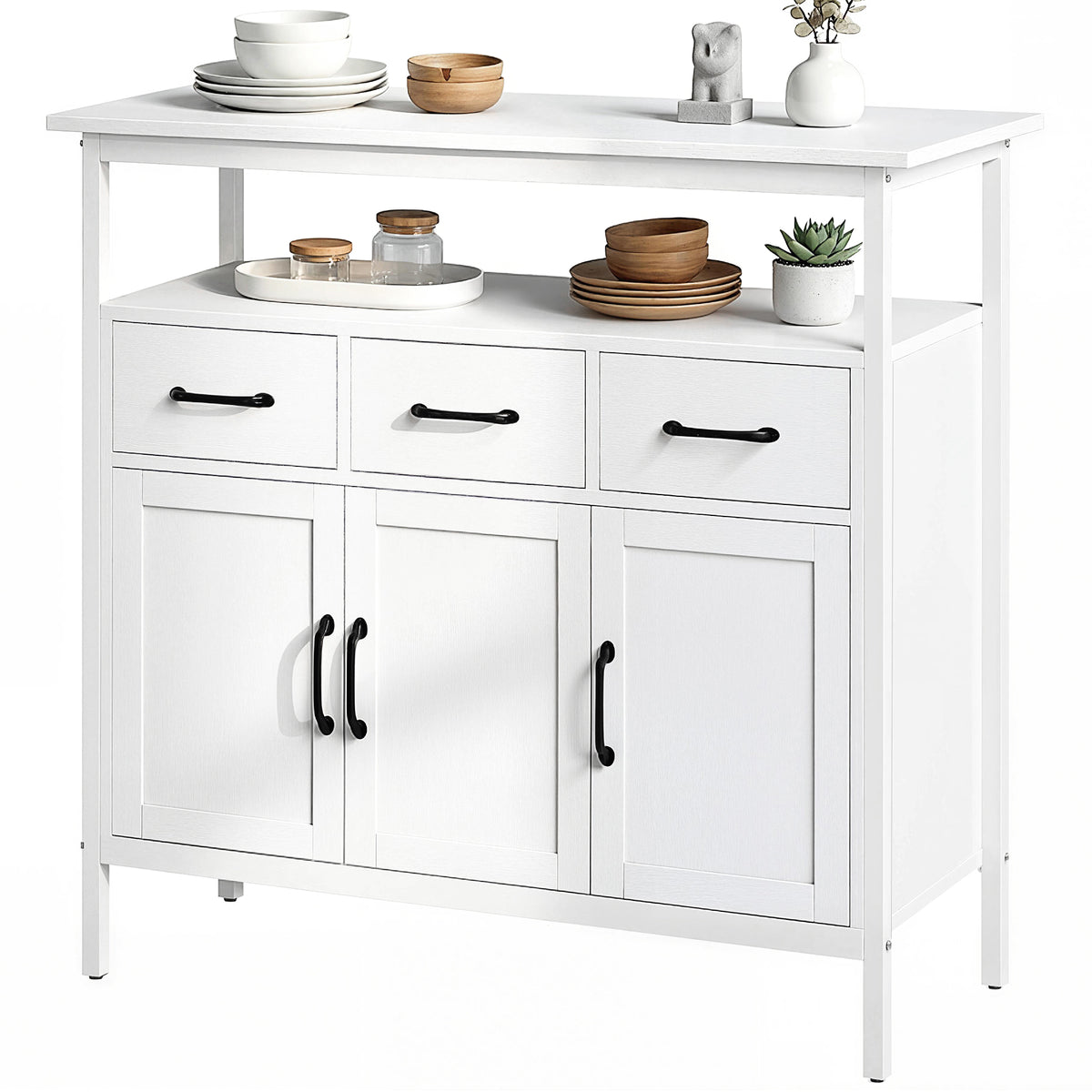 Sideboard mit verstellbaren Einlegeböden, Buffet-Schrank mit 3 Schubladen, 3 Türen , 95 cm, Weiß