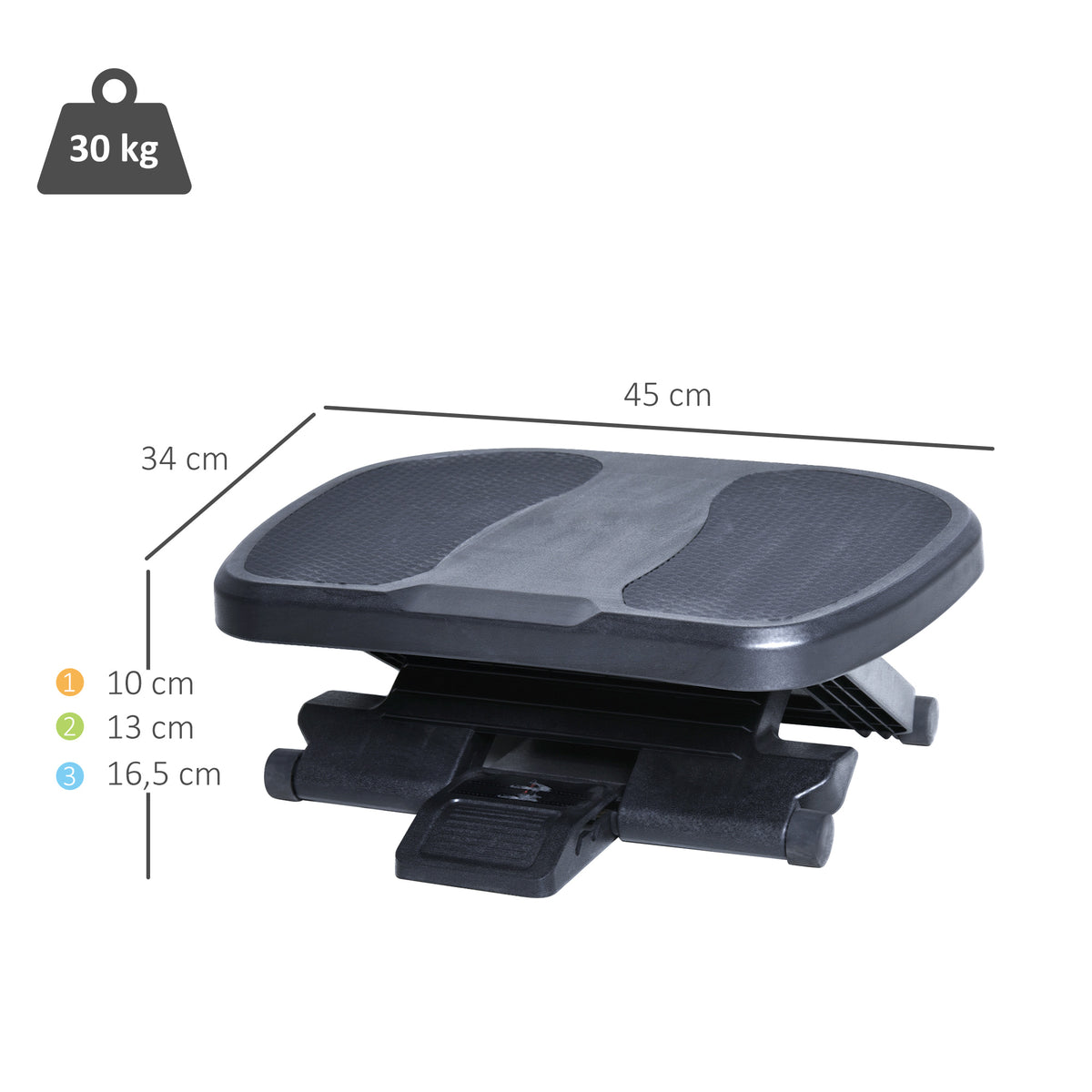 0-30° Three-Height Under-Desk Support Footrest - Black