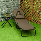 Sonnenliege klappbar Gartenliege mit Kopfkissen Liegestuhl mit 4-Fach verstellbare Rückenlehne Campingliege Gesichtsöffnung bis 120kg belastbar für Garten, Balkon und Pool Braun
