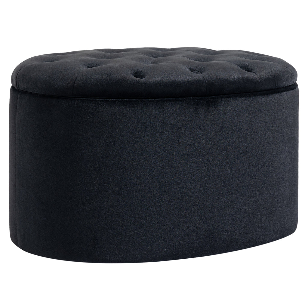 Sitzbank mit Stauraum Polsterbank mit Samtoptik, Sitztruhe Ovale Form, Truhenbank für Wohnzimmer Schlafzimmer Flur 71 x 52 x 42 cm, Schwarz